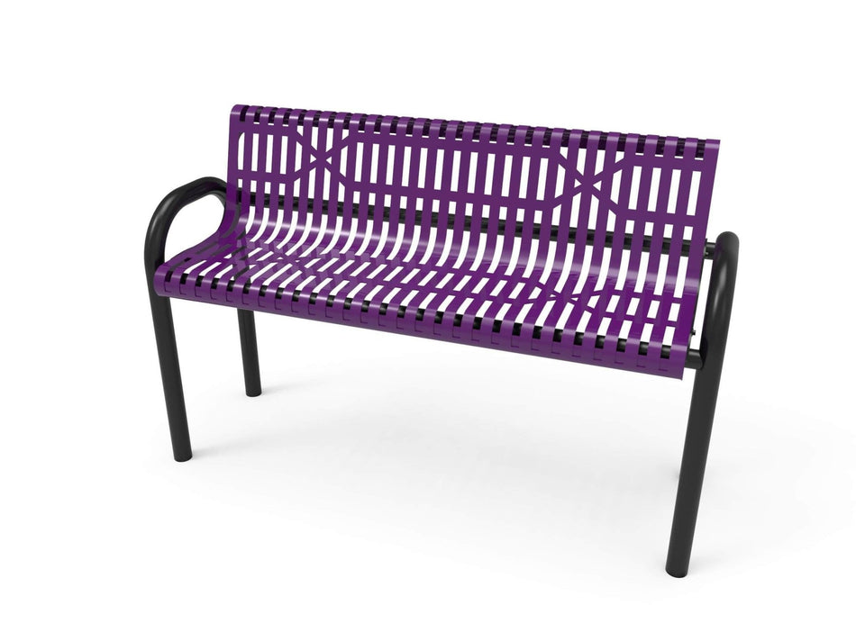 MOD Park Bench with Back - Slatted Steel - Crowd Control Warehouse