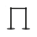 Retractable Belt Barrier Stanchion, Low Profile Steel Base, Black Post, 9 Ft. Belt - Montour Line MX630