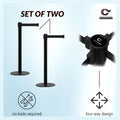 Retractable Belt Barrier Stanchion, Low Profile Steel Base, Black Post, 9 Ft. Belt - Montour Line MX630