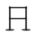 Retractable Dual Belt Barrier Stanchion, Low Profile Steel Base, Black Post, 7.5ft Belts - Montour Line MX630D