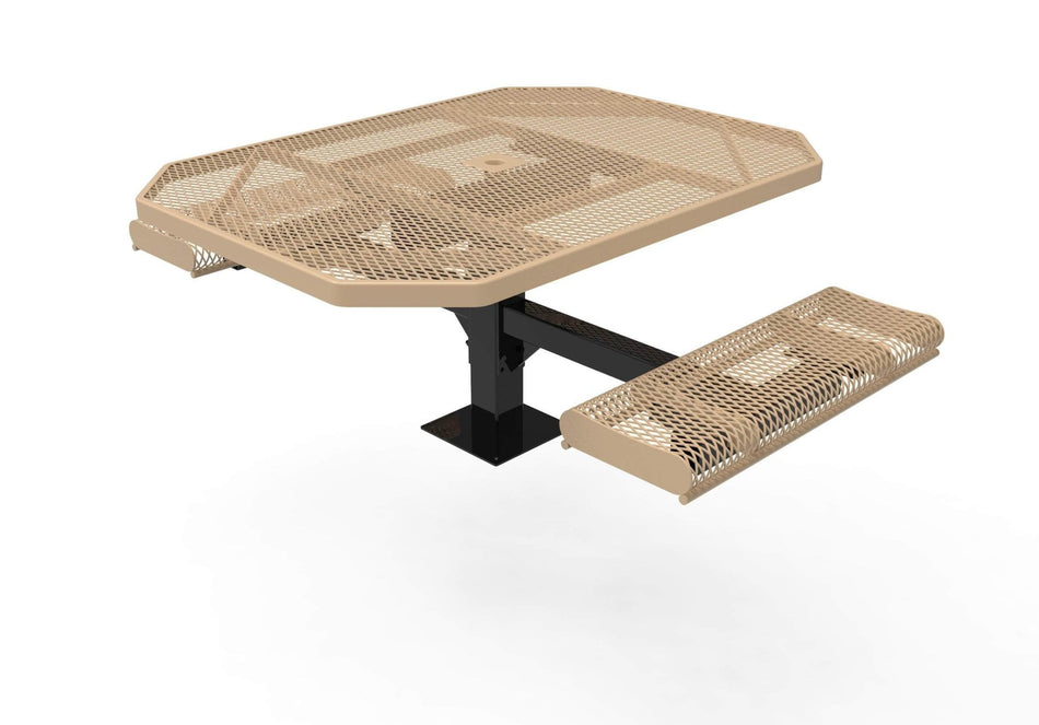 Octagon Rolled Pedestal Picnic Table with 2 ADA Seats - Diamond Pattern - 46 In. - Crowd Control Warehouse