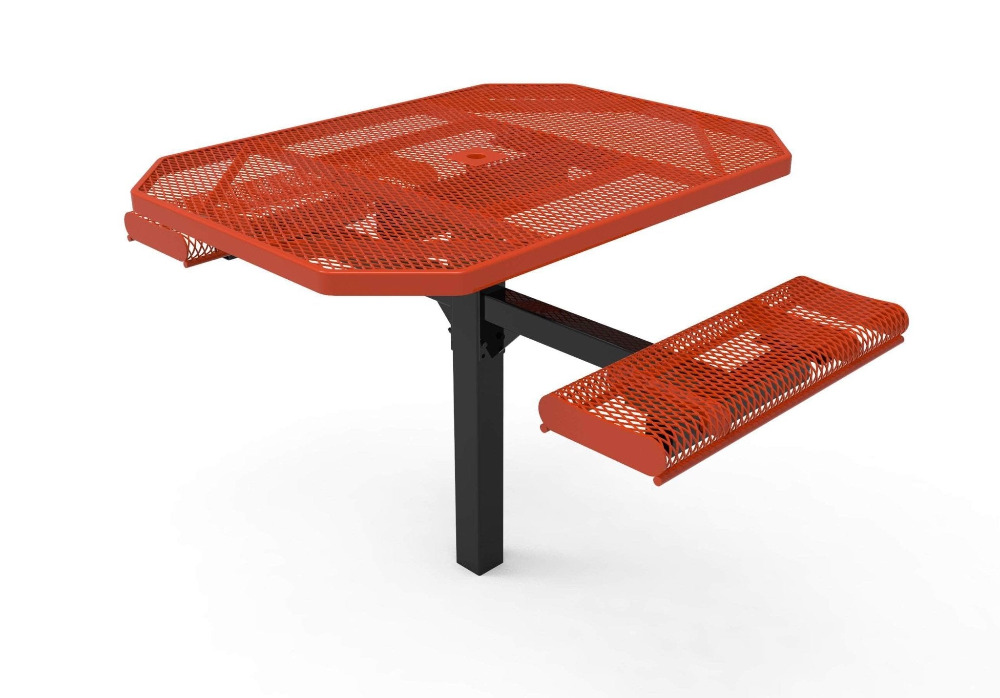 Octagon Rolled Pedestal Picnic Table with 2 ADA Seats - Diamond Pattern - 46 In. - Crowd Control Warehouse