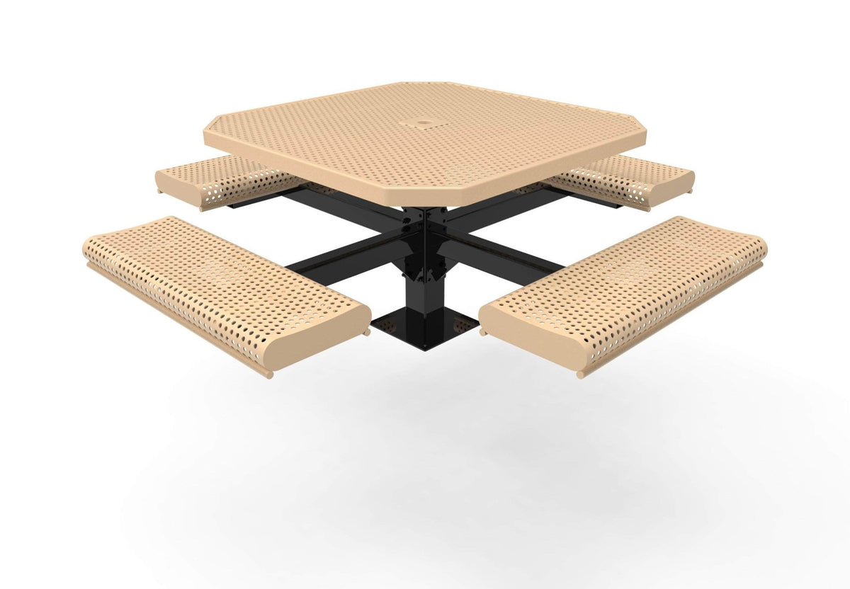 Octagon Rolled Pedestal Picnic Table with 4 Seats - Circular Pattern - 46 In. - Crowd Control Warehouse