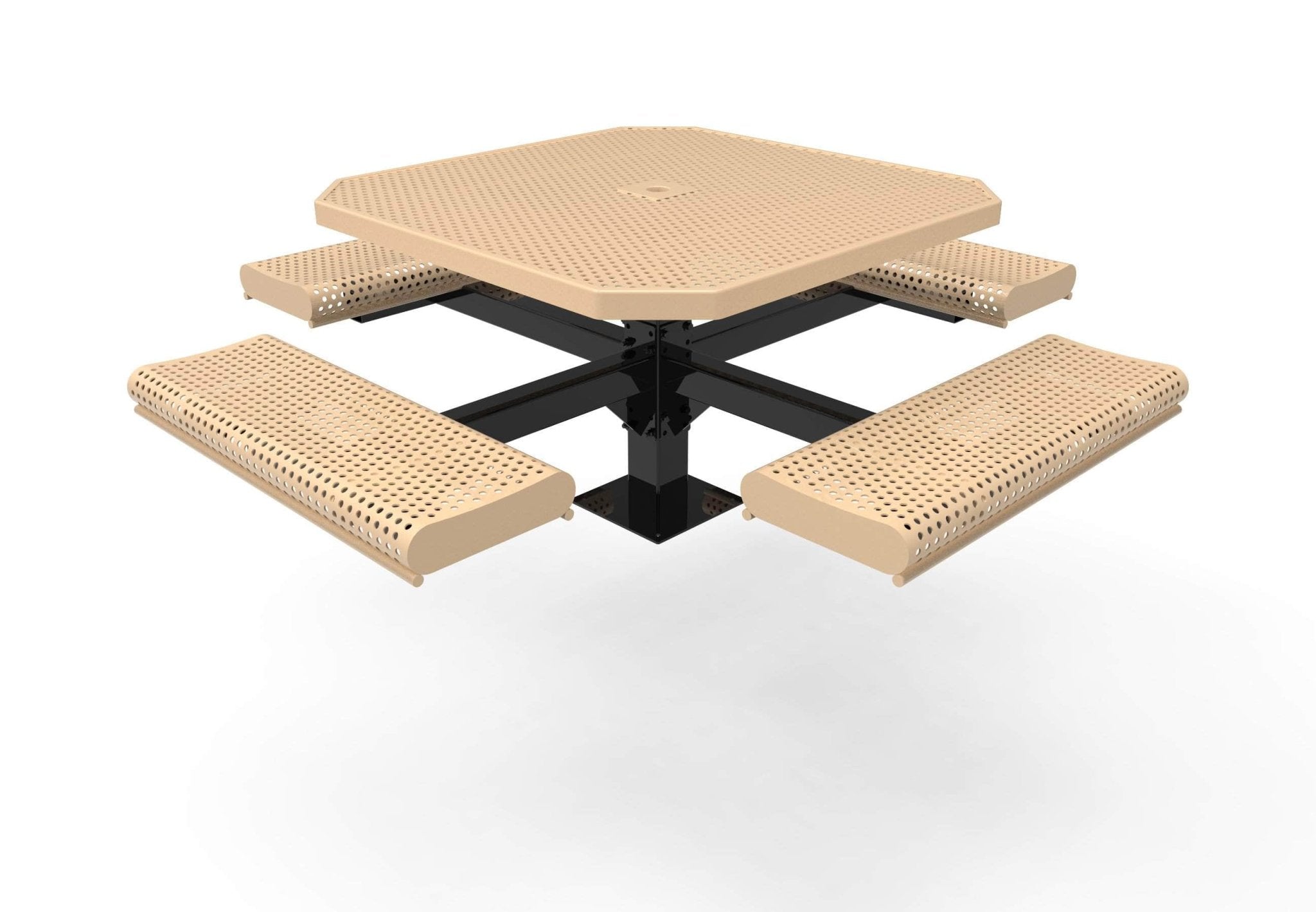 Octagon Rolled Pedestal Picnic Table with 4 Seats - Circular Pattern - 46 In. - Crowd Control Warehouse