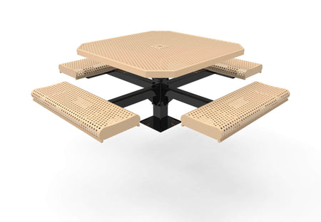 Octagon Rolled Pedestal Picnic Table with 4 Seats - Circular Pattern - 46 In. - Crowd Control Warehouse