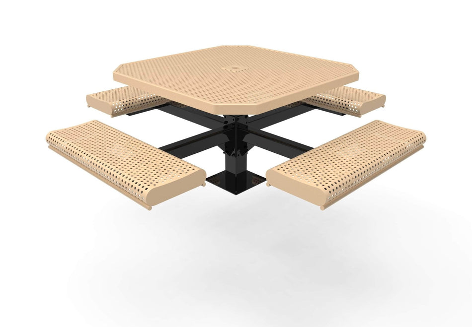 Octagon Rolled Pedestal Picnic Table with 4 Seats - Circular Pattern - 46 In. - Crowd Control Warehouse