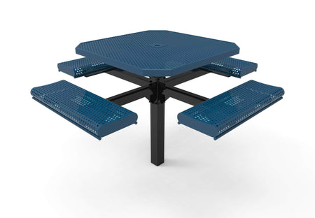 Octagon Rolled Pedestal Picnic Table with 4 Seats - Circular Pattern - 46 In. - Crowd Control Warehouse