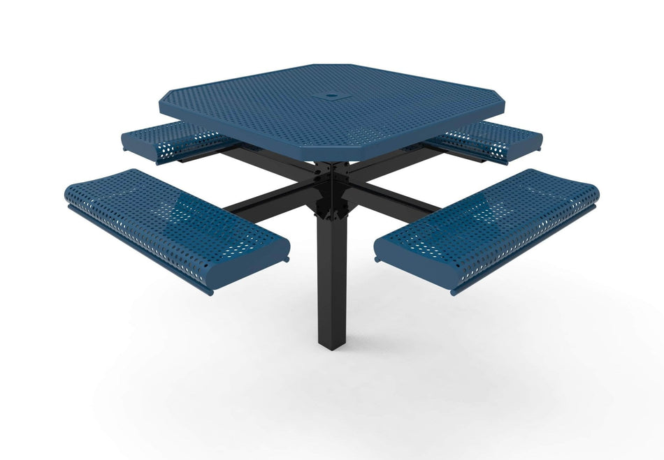Octagon Rolled Pedestal Picnic Table with 4 Seats - Circular Pattern - 46 In. - Crowd Control Warehouse