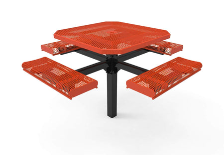 Octagon Rolled Pedestal Picnic Table with 4 Seats - Diamond Pattern - 46 In. - Crowd Control Warehouse