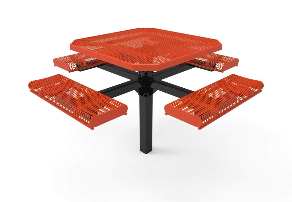 Octagon Rolled Pedestal Picnic Table with 4 Seats - Diamond Pattern - 46 In. - Crowd Control Warehouse