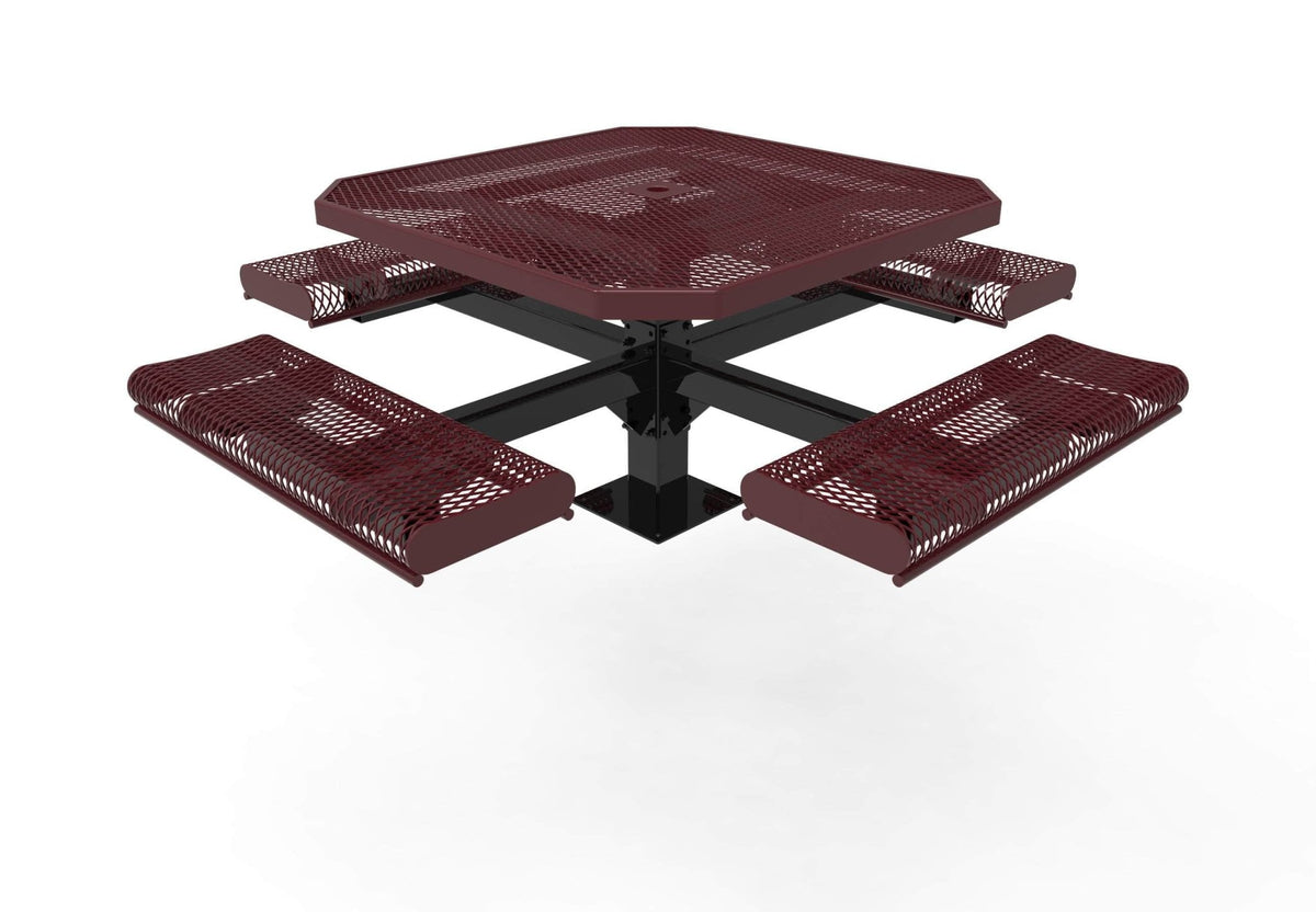 Octagon Rolled Pedestal Picnic Table with 4 Seats - Diamond Pattern - 46 In. - Crowd Control Warehouse