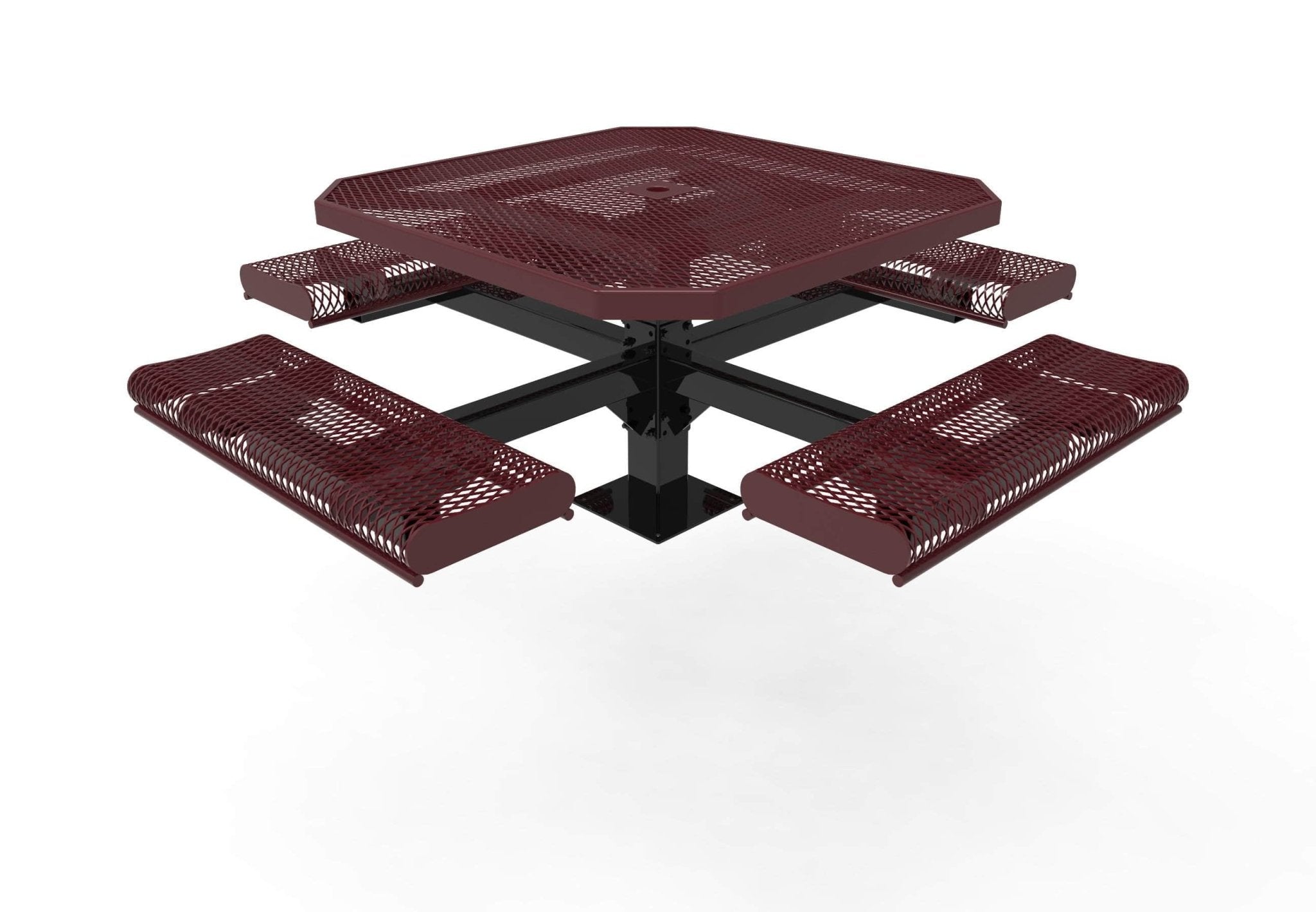 Octagon Rolled Pedestal Picnic Table with 4 Seats - Diamond Pattern - 46 In. - Crowd Control Warehouse