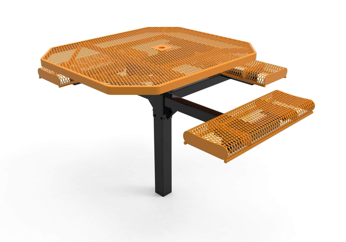 Octagon Rolled Pedestal Picnic Table with ADA Accessible Seating - Diamond Pattern - 46 In. - Crowd Control Warehouse