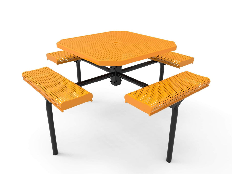 Octagon Rolled Seat Nexus Pedestal Picnic Table with 4 Seats - Circular Pattern - 46 In. - Crowd Control Warehouse