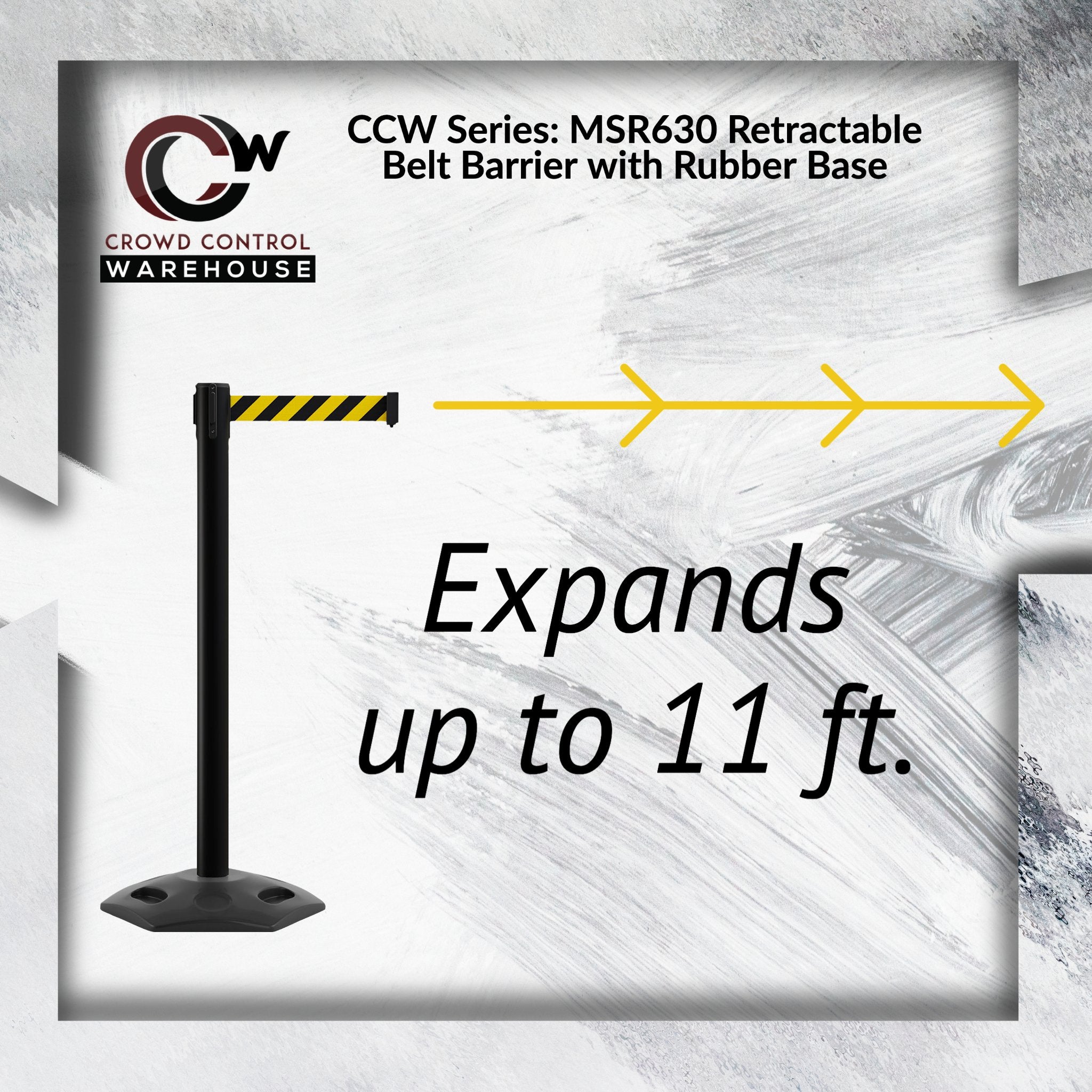 Outdoor Safety Retractable Belt Barrier, Rubber Base, 11 Ft. Belt - Montour Line MSR630 - Crowd Control Warehouse