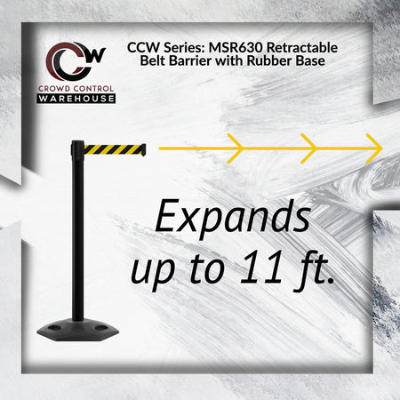 Outdoor Safety Retractable Belt Barrier, Rubber Base, 11 Ft. Belt - Montour Line MSR630 - Crowd Control Warehouse