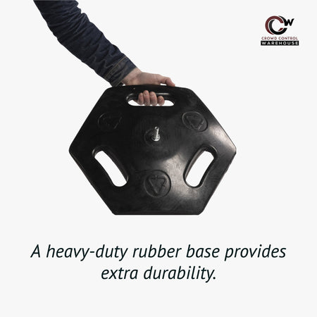 Outdoor Safety Retractable Belt Barrier, Rubber Base, 11 Ft. Belt - Montour Line MSR630 - Crowd Control Warehouse