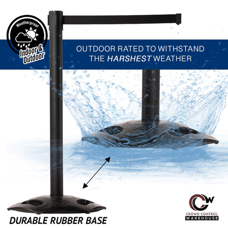 Outdoor Safety Retractable Belt Barrier, Rubber Base, 11 Ft. Belt - Montour Line MSR630 - Crowd Control Warehouse