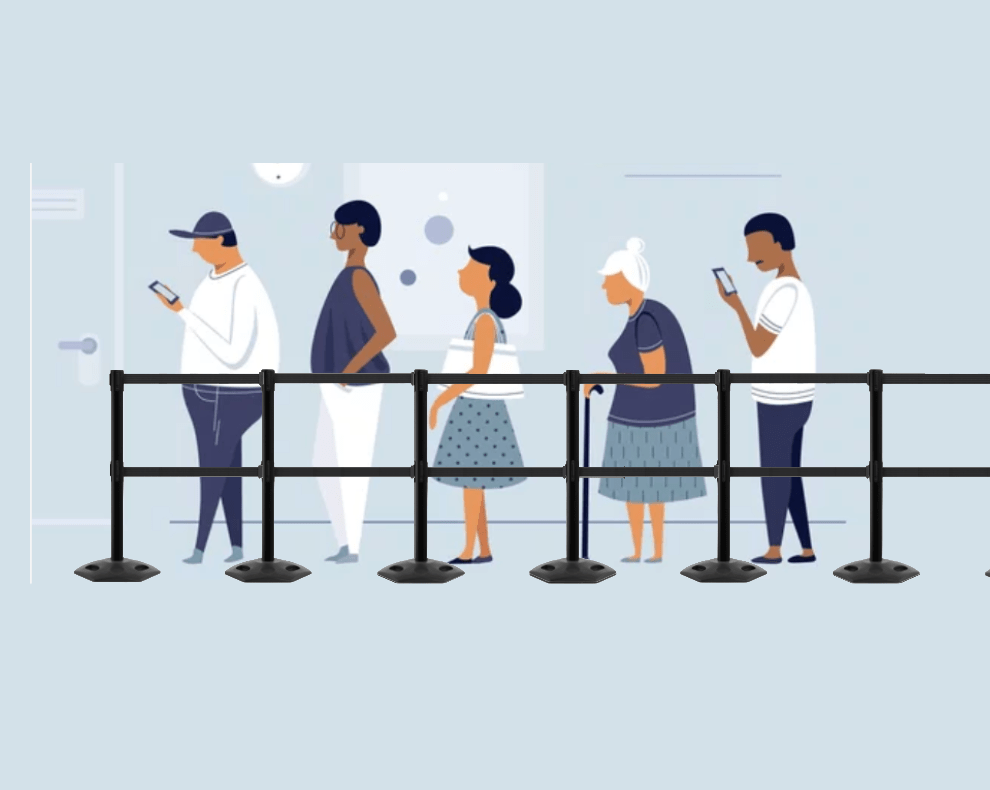 Outdoor Safety Retractable Dual Belt Barrier, Rubber Base, Black Post - Montour Line MSR630D - Crowd Control Warehouse