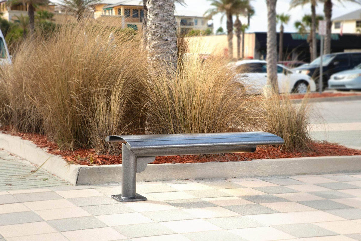 Phoenix Cantilever Park Bench - Horizontal Slatted Steel - Crowd Control Warehouse