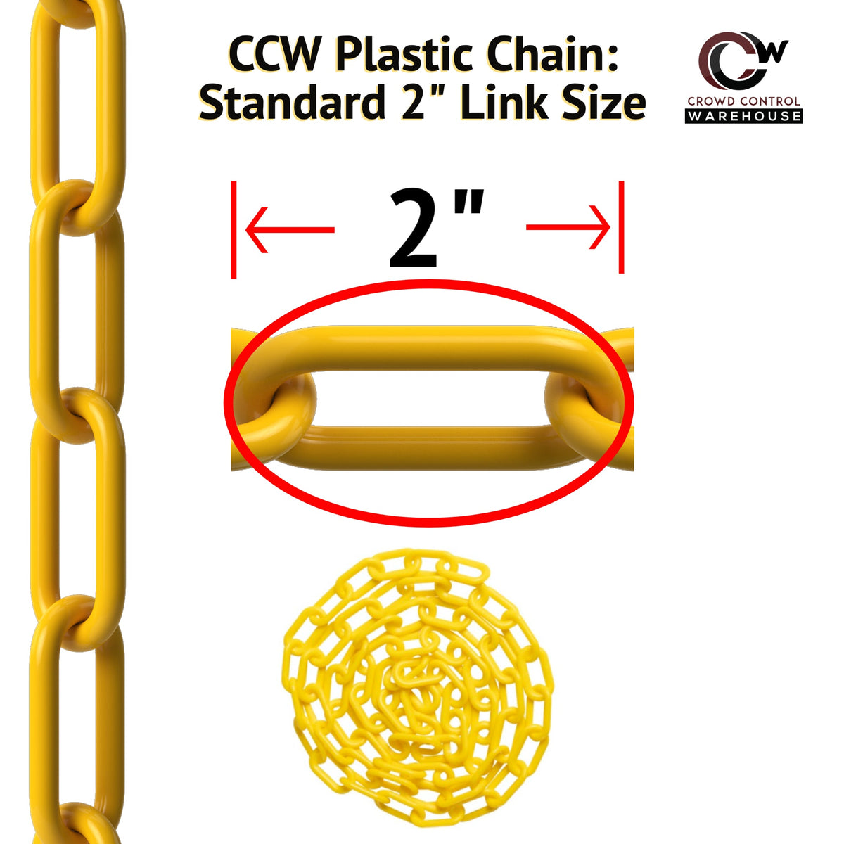 Plastic Chain, 2.0 inch links, Standard Colors from Montour Line - Crowd Control Warehouse