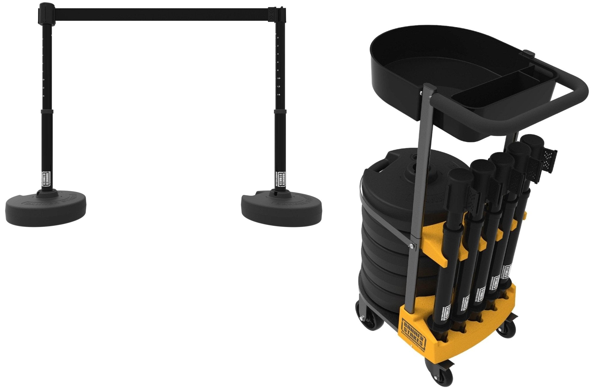 PLUS Cart Package with Tray Set of 5 Banner Stakes with 15 ft Belts - Crowd Control Warehouse