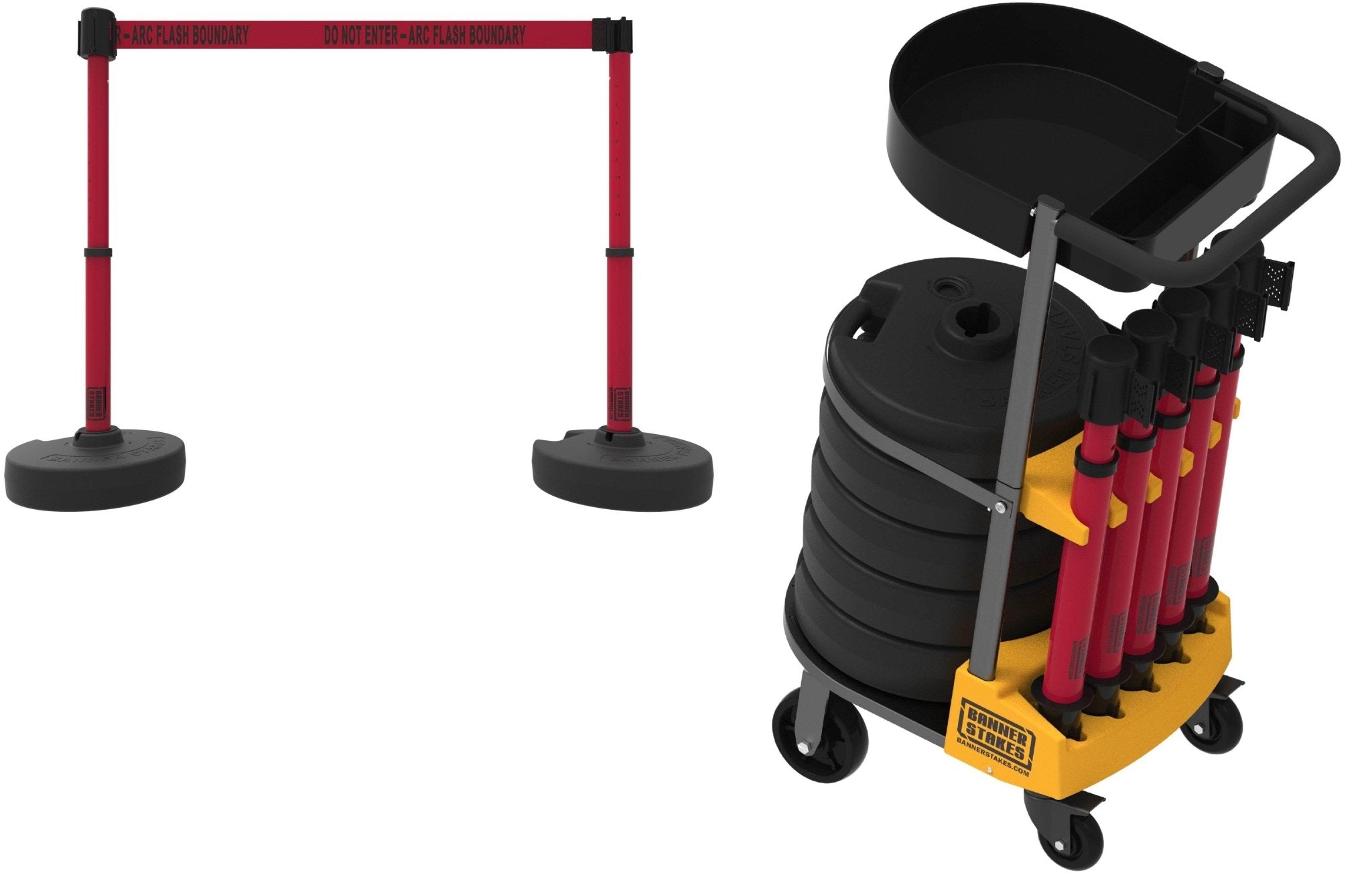 PLUS Cart Package with Tray Set of 5 Banner Stakes with 15 ft Belts - Crowd Control Warehouse