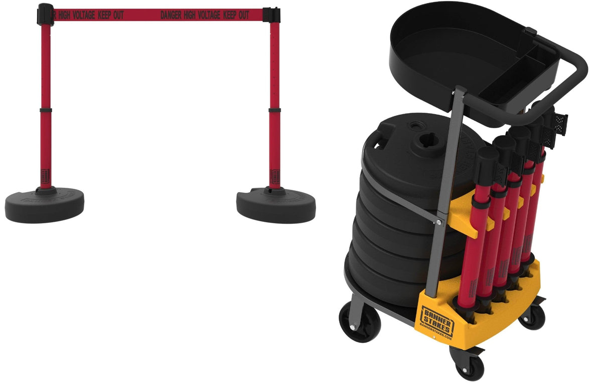 PLUS Cart Package with Tray Set of 5 Banner Stakes with 15 ft Belts - Crowd Control Warehouse