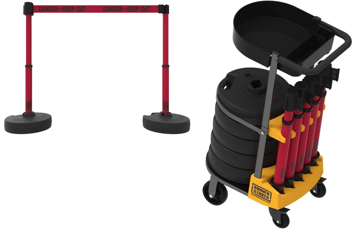 PLUS Cart Package with Tray Set of 5 Banner Stakes with 15 ft Belts - Crowd Control Warehouse