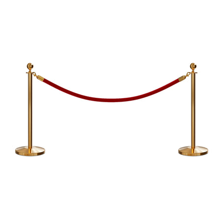 Post and Rope Stanchion Kit, Ball Top Posts, 6 Ft. Velvet Foam Core Rope - Montour Line - Crowd Control Warehouse