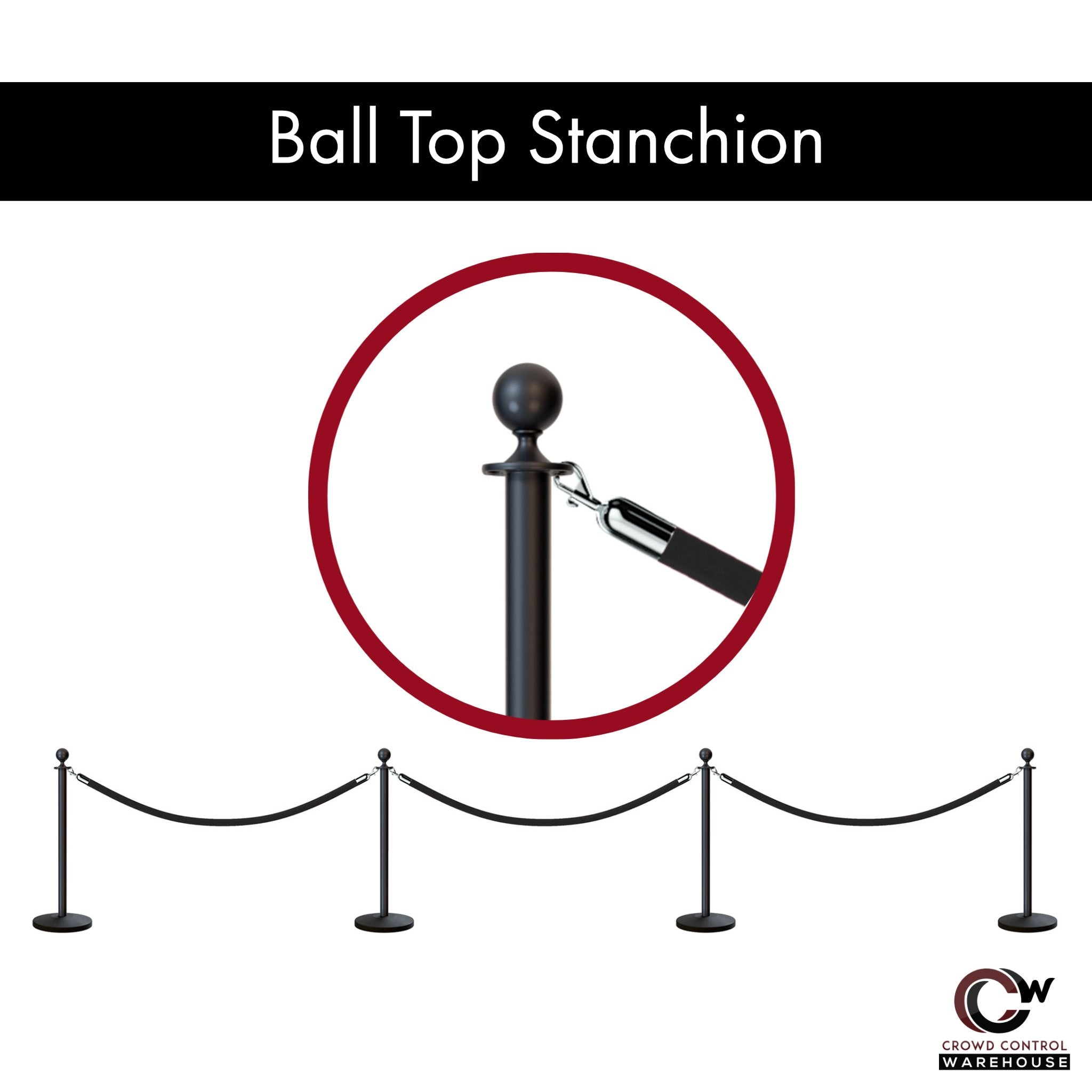Post and Rope Stanchion Kit, Ball Top Posts, 6 Ft. Velvet Foam Core Rope - Montour Line - Crowd Control Warehouse
