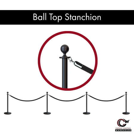 Post and Rope Stanchion Kit, Ball Top Posts, 6 Ft. Velvet Foam Core Rope - Montour Line - Crowd Control Warehouse