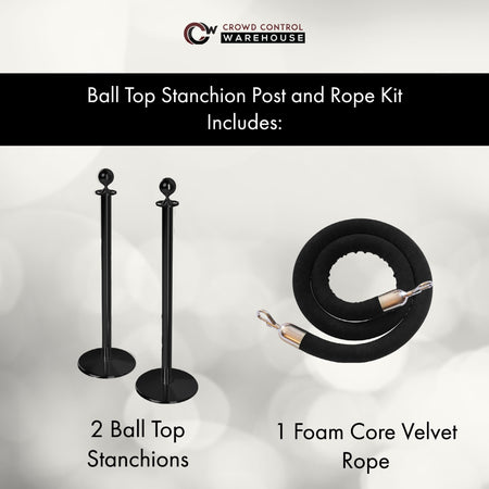 Post and Rope Stanchion Kit, Ball Top Posts, 6 Ft. Velvet Foam Core Rope - Montour Line - Crowd Control Warehouse