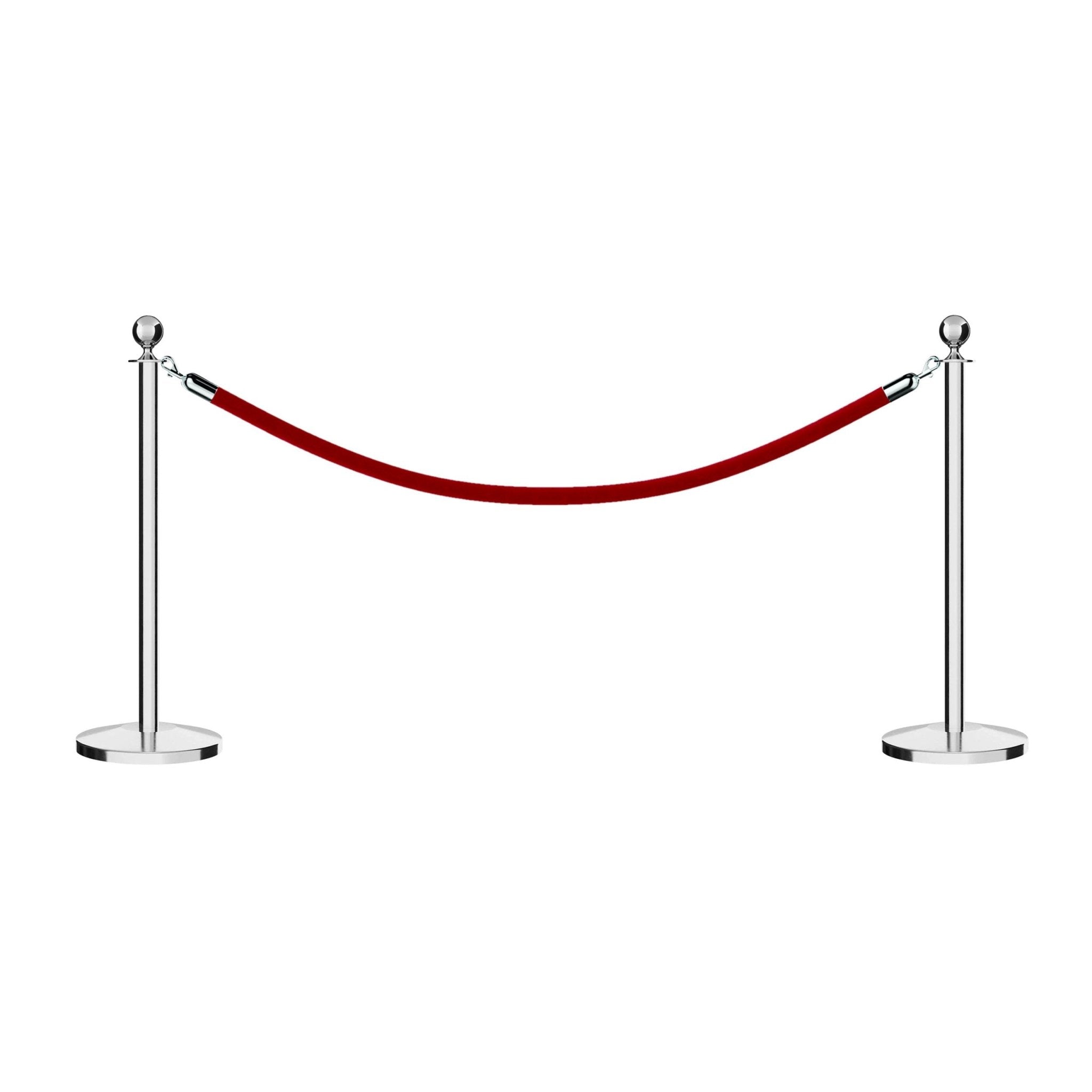Post and Rope Stanchion Kit, Ball Top Posts, 6 Ft. Velvet Foam Core Rope - Montour Line - Crowd Control Warehouse