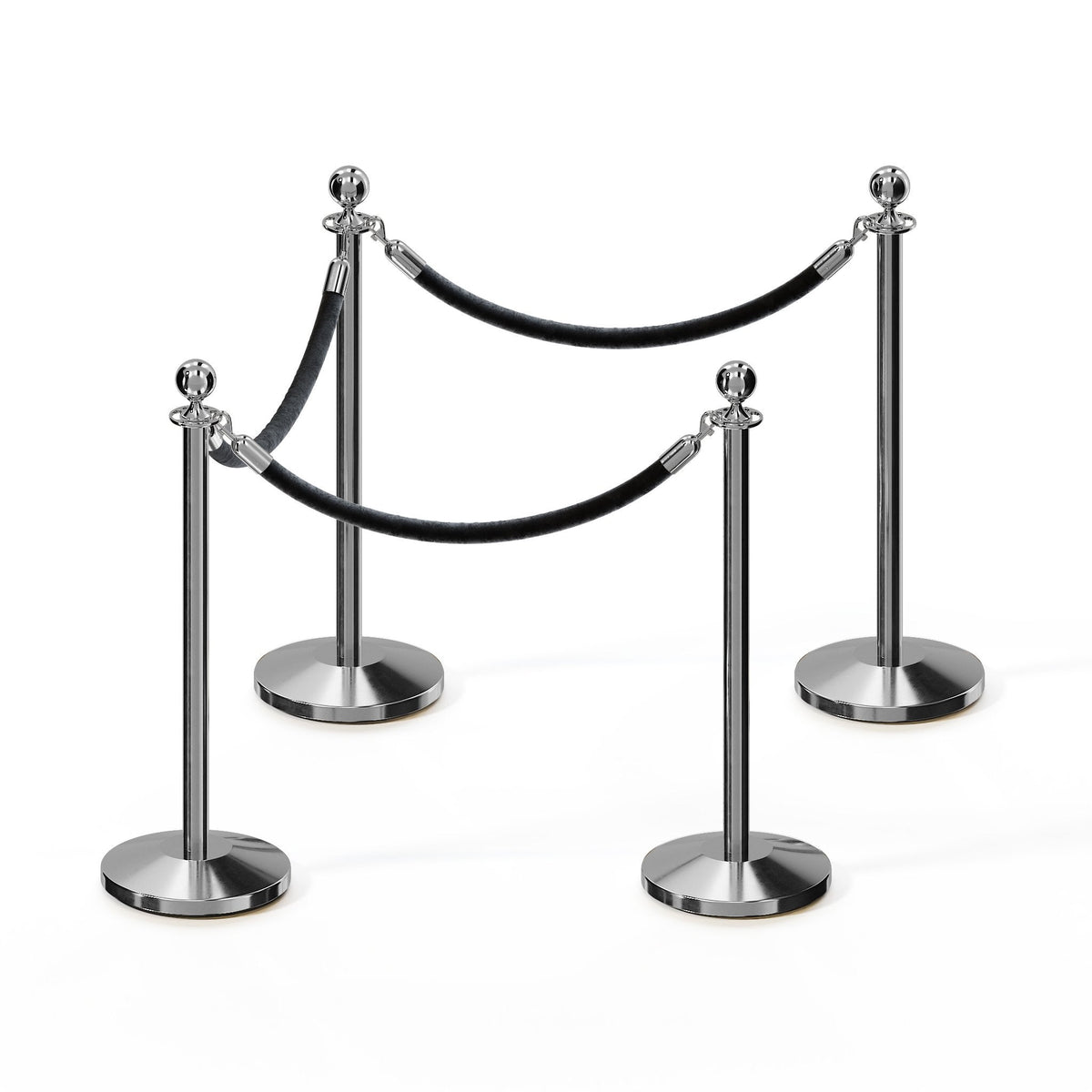 Post and Rope Stanchion Kit, Ball Top Posts, 6 Ft. Velvet Foam Core Rope - Montour Line - Crowd Control Warehouse