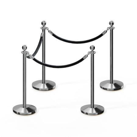 Post and Rope Stanchion Kit, Ball Top Posts, 6 Ft. Velvet Foam Core Rope - Montour Line - Crowd Control Warehouse