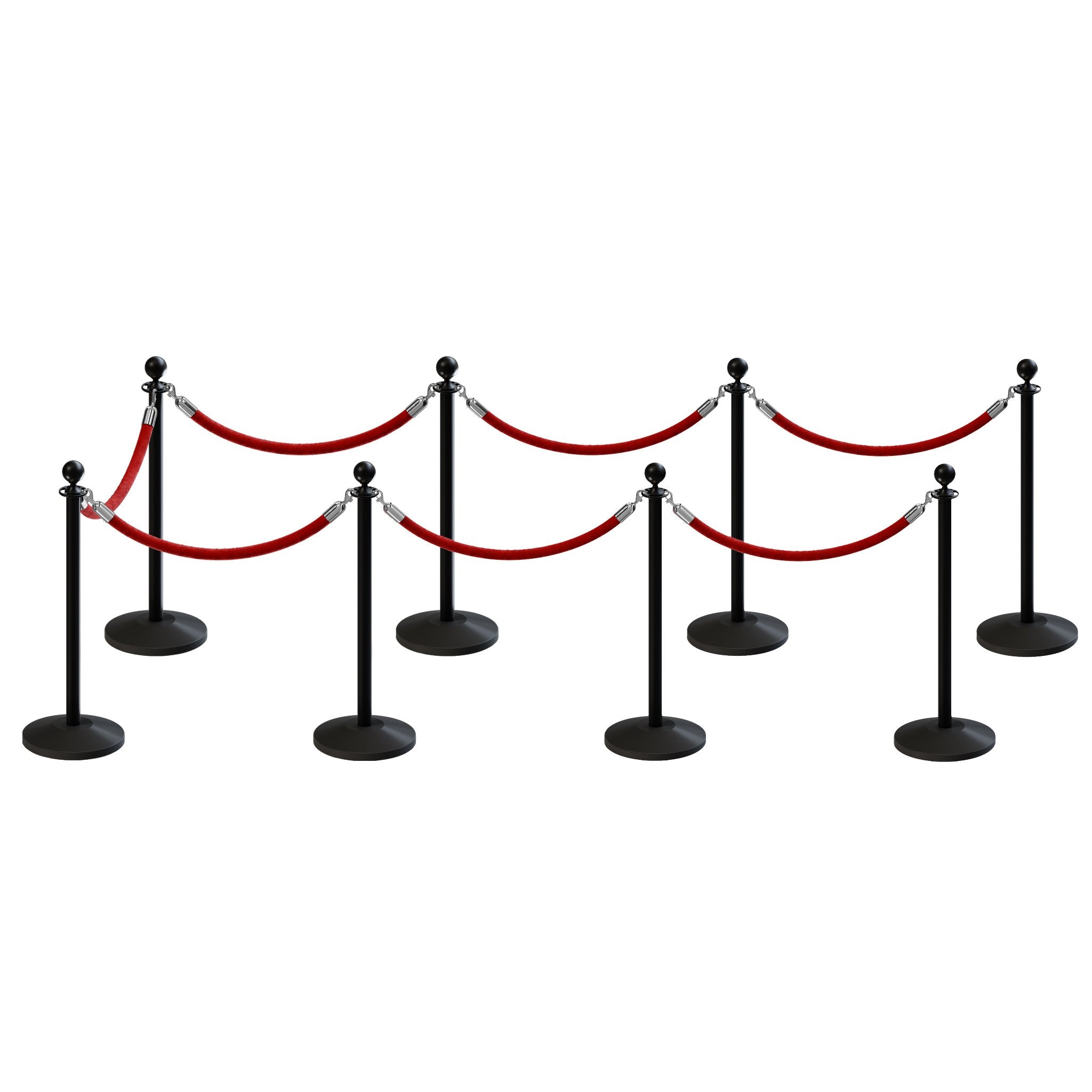 Post and Rope Stanchion Kit, Ball Top Posts, 6 Ft. Velvet Foam Core Rope - Montour Line - Crowd Control Warehouse
