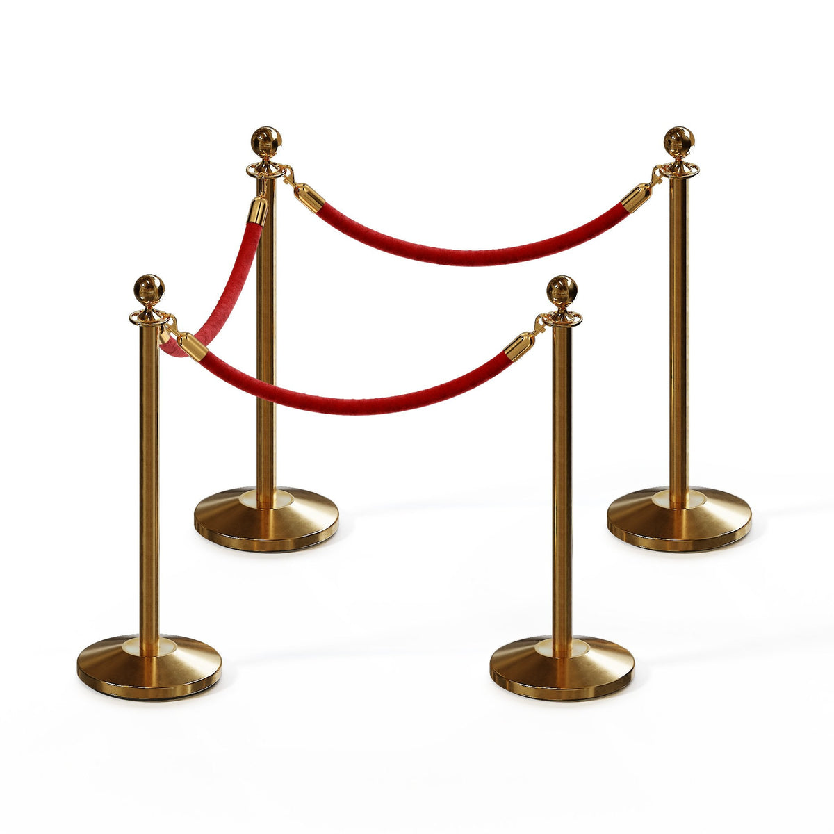 Post and Rope Stanchion Kit, Ball Top Posts, 6 Ft. Velvet Foam Core Rope - Montour Line - Crowd Control Warehouse