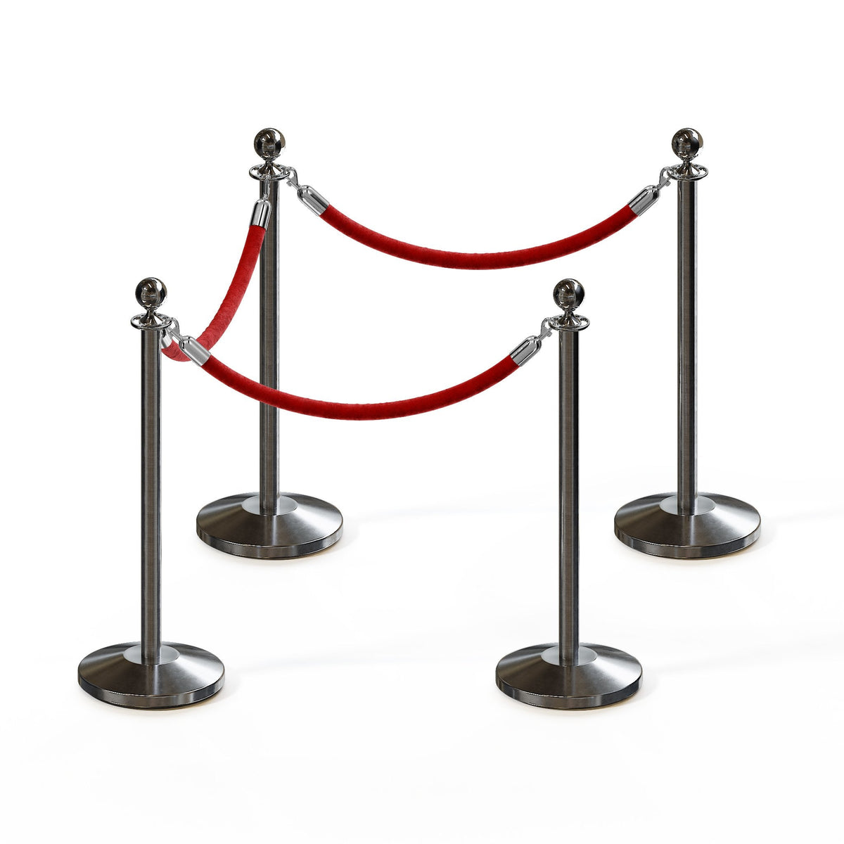 Post and Rope Stanchion Kit, Ball Top Posts, 6 Ft. Velvet Foam Core Rope - Montour Line - Crowd Control Warehouse