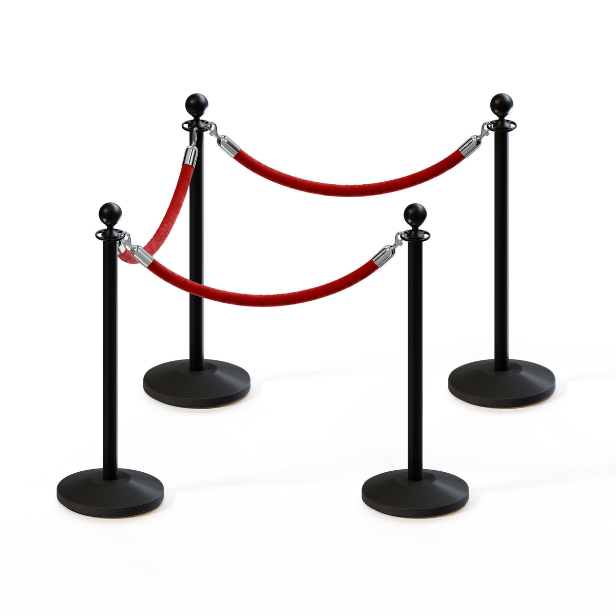 Post and Rope Stanchion Kit, Ball Top Posts, 6 Ft. Velvet Foam Core Rope - Montour Line - Crowd Control Warehouse