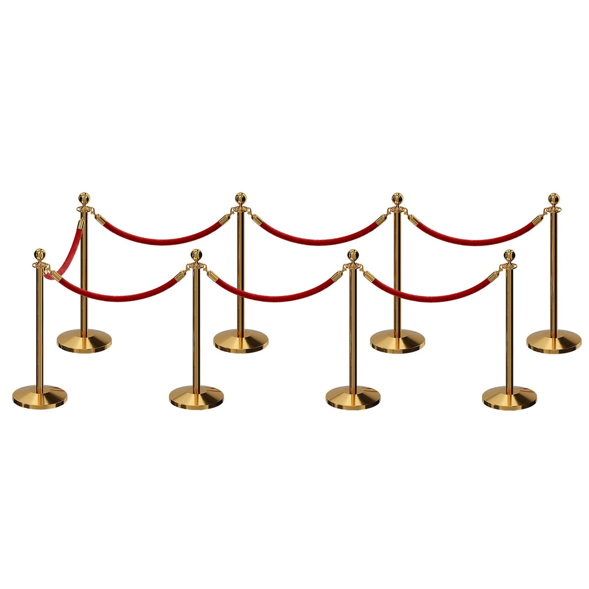 Post and Rope Stanchion Kit, Ball Top Posts, 6 Ft. Velvet Foam Core Rope - Montour Line - Crowd Control Warehouse