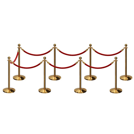 Post and Rope Stanchion Kit, Ball Top Posts, 6 Ft. Velvet Foam Core Rope - Montour Line - Crowd Control Warehouse
