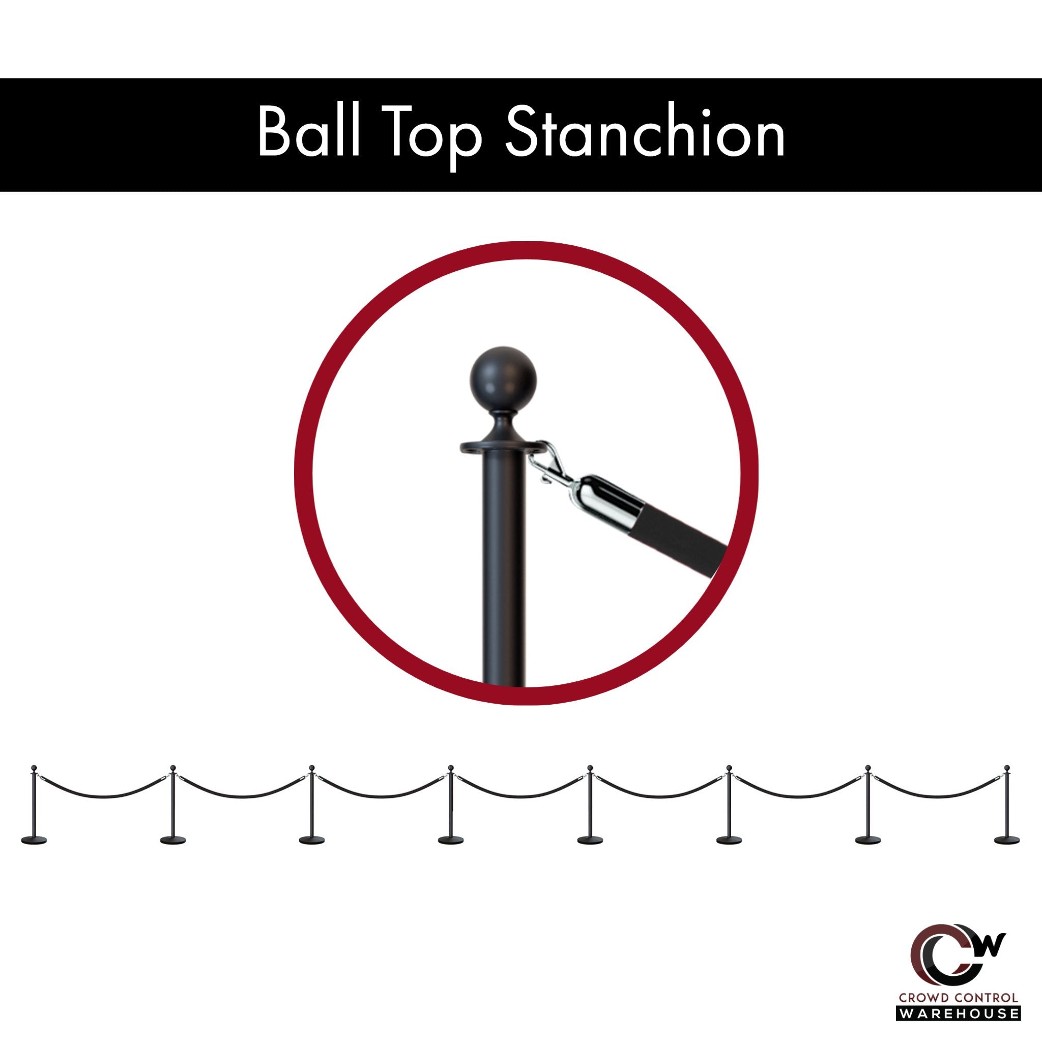 Post and Rope Stanchion Kit, Ball Top Posts, 6 Ft. Velvet Foam Core Rope - Montour Line - Crowd Control Warehouse