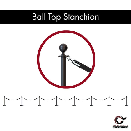 Post and Rope Stanchion Kit, Ball Top Posts, 6 Ft. Velvet Foam Core Rope - Montour Line - Crowd Control Warehouse