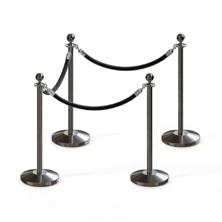Post and Rope Stanchion Kit, Ball Top Posts, 6 Ft. Velvet Foam Core Rope - Montour Line - Crowd Control Warehouse