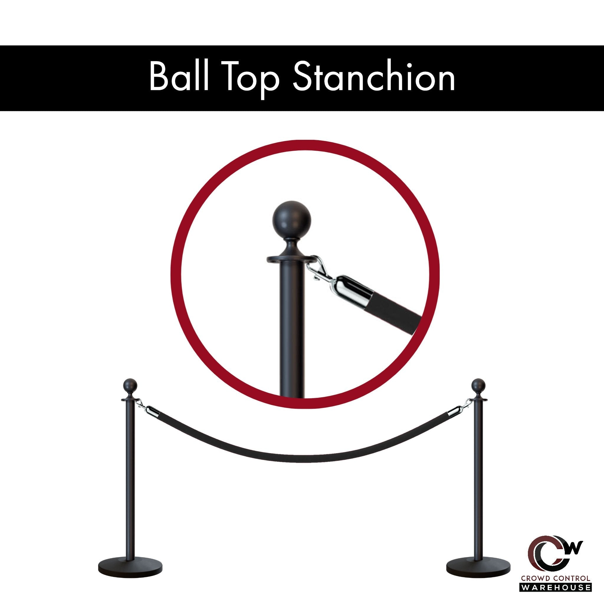 Post and Rope Stanchion Kit, Ball Top Posts, 6 Ft. Velvet Foam Core Rope - Montour Line - Crowd Control Warehouse