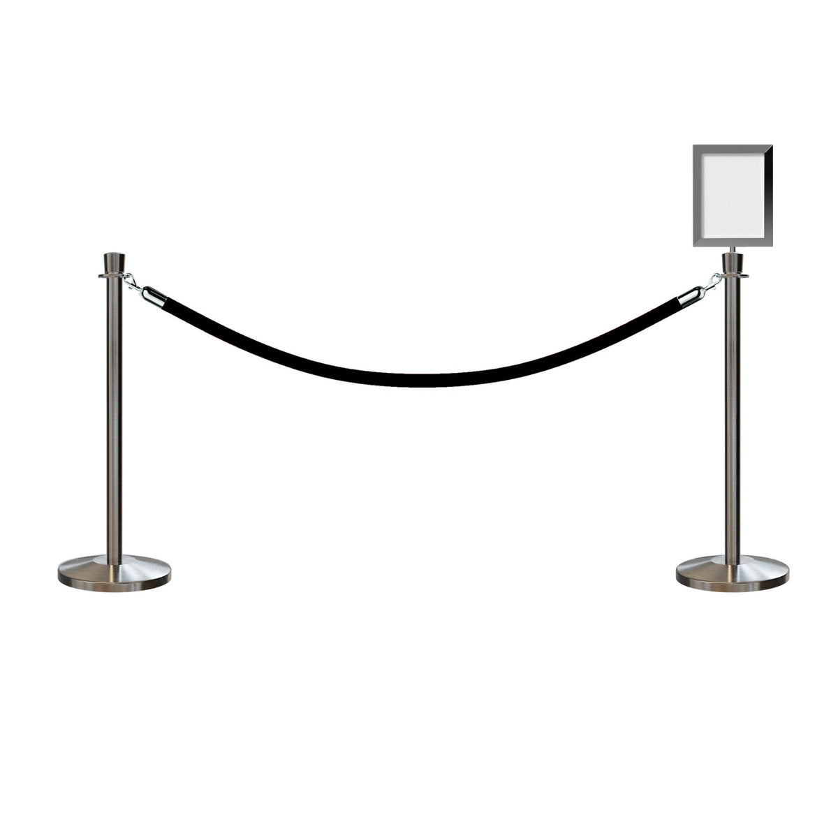 Post and Rope Stanchion Kit, Crown Top Posts, 6 Ft. Velvet Foam Core Rope and Sign Frame - Montour Line - Crowd Control Warehouse