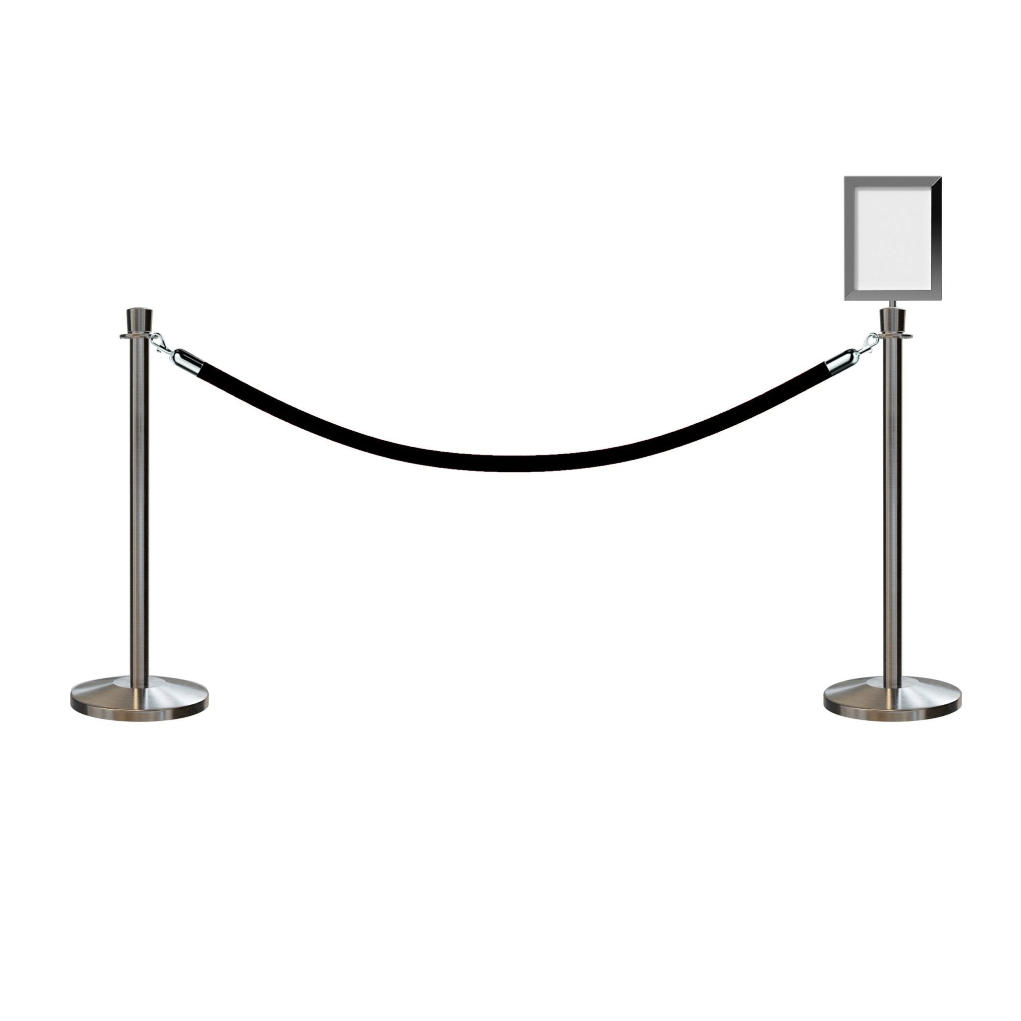 Post and Rope Stanchion Kit, Crown Top Posts, 6 Ft. Velvet Foam Core Rope and Sign Frame - Montour Line - Crowd Control Warehouse