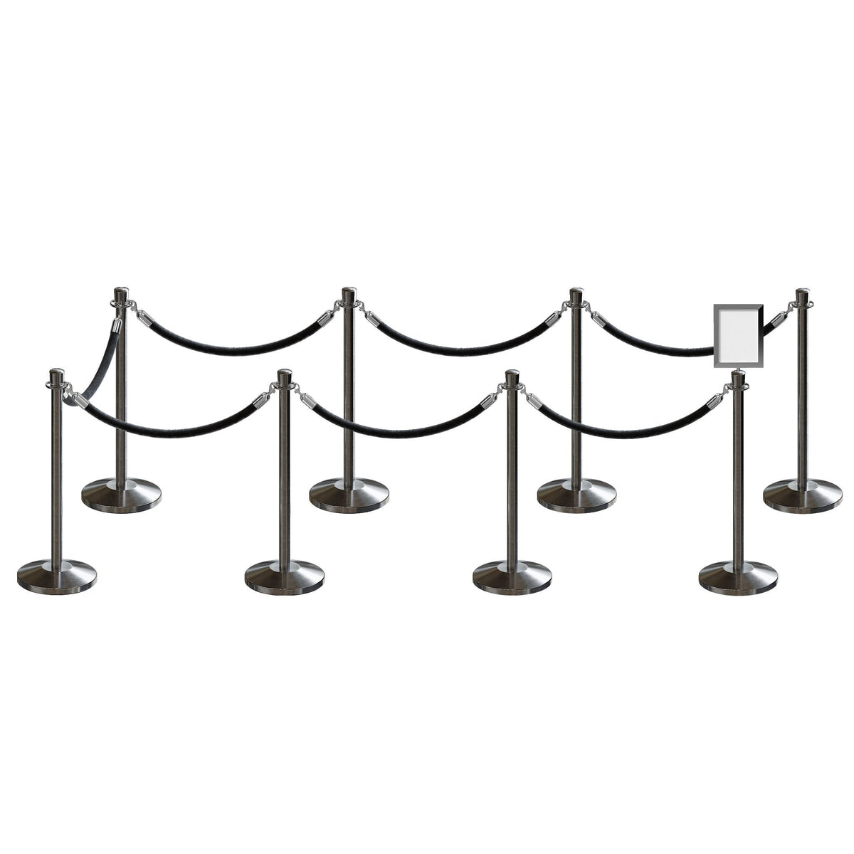 Post and Rope Stanchion Kit, Crown Top Posts, 6 Ft. Velvet Foam Core Rope and Sign Frame - Montour Line - Crowd Control Warehouse