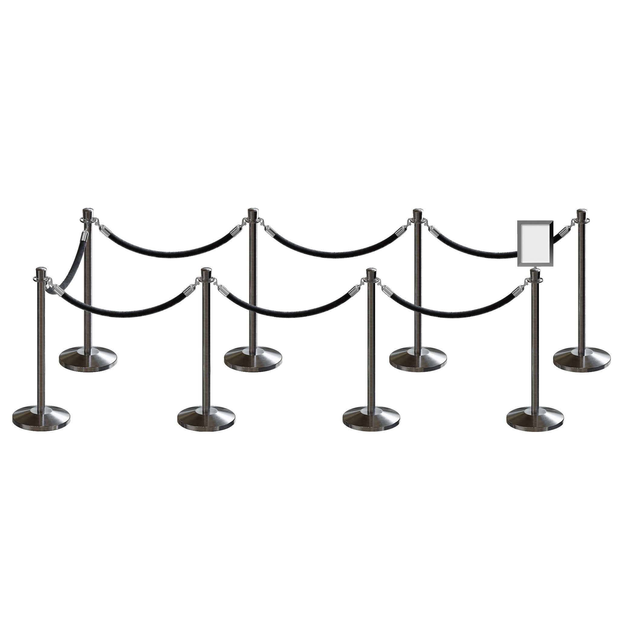 Post and Rope Stanchion Kit, Crown Top Posts, 6 Ft. Velvet Foam Core Rope and Sign Frame - Montour Line - Crowd Control Warehouse